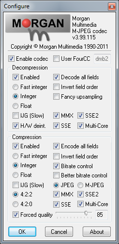 Morgan M-JPEG codec Configure