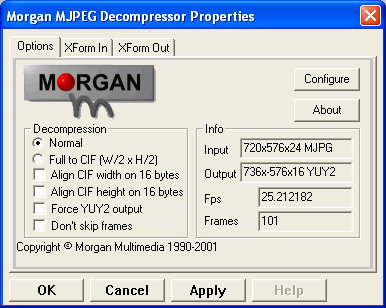 DirectShow decompressor settings